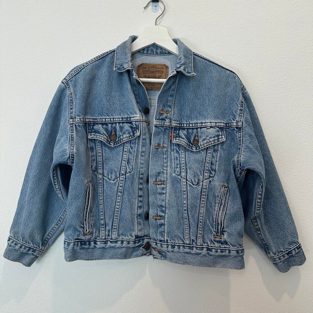 Levi's vintage orange tab denim jean collared button up jacket kids medium 12/14